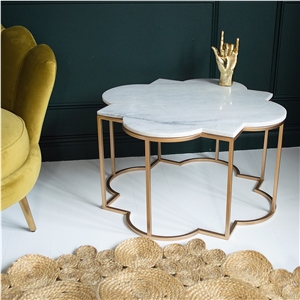 Super White Quartzite Round Table Top Stone Furniture