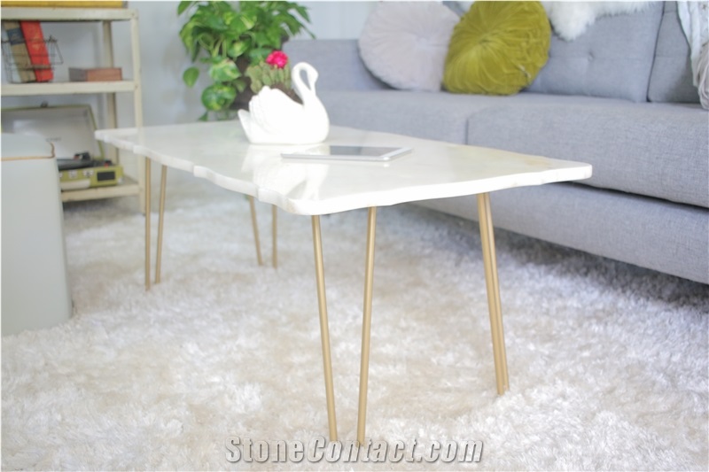 Super White Quartzite Round Table Top Stone Furniture