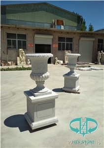 Handcraft Carved Stone Round Flower Pot Natural Granite