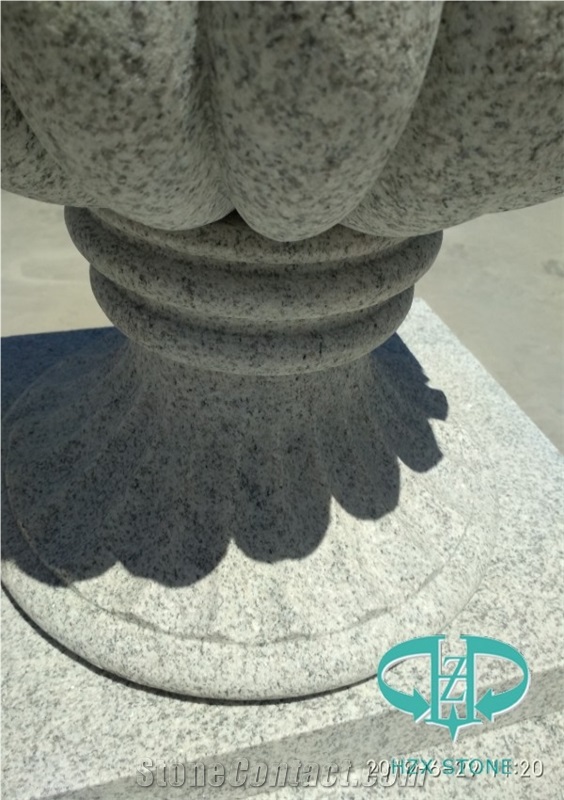 Handcraft Carved Stone Round Flower Pot Natural Granite