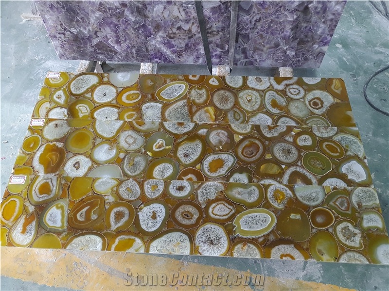 Backlit Polished Yellow Agate Gemstone Tiles