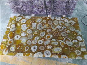 Backlit Polished Yellow Agate Gemstone Tiles