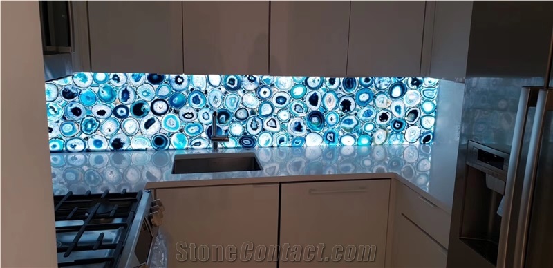 Blue Agate Gemstone Kitchen Countertops