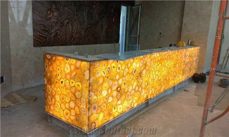 Yellow Agate Semiprecious Stone Bar Tops