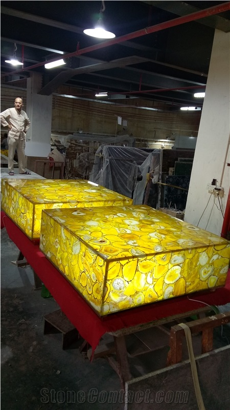 Yellow Agate Semiprecious Stone Bar Tops