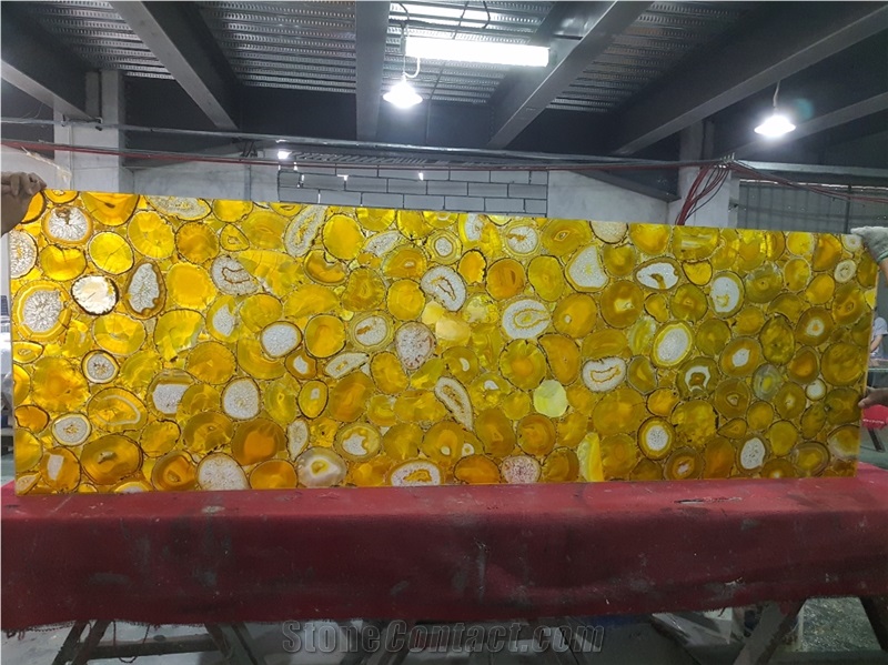 Yellow Agate Semiprecious Stone Bar Tops