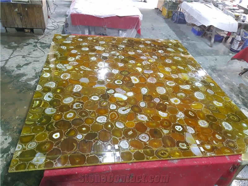 Yellow Agate Semiprecious Stone Bar Tops