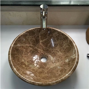 Light Emperador Marble Round Sink, Marble Basins