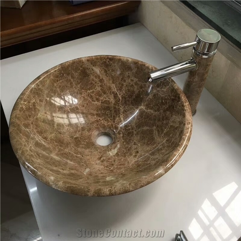 Light Emperador Marble Round Sink, Marble Basins