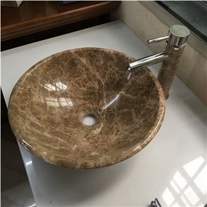 Light Emperador Marble Round Sink, Marble Basins