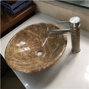 Light Emperador Marble Round Sink, Marble Basins