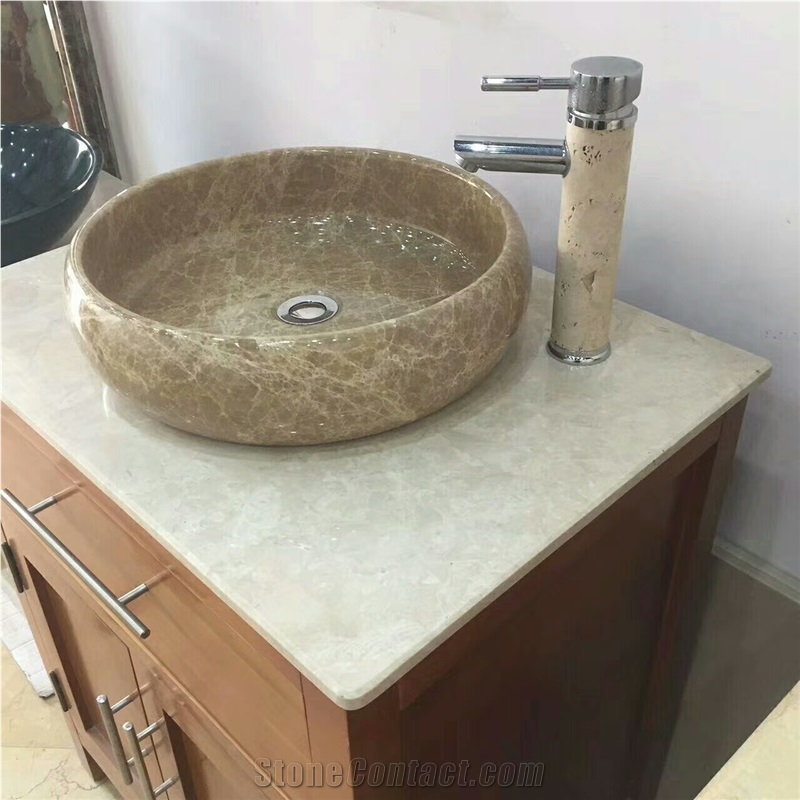 Light Emperador Marble Sink, Marble Wash Basin
