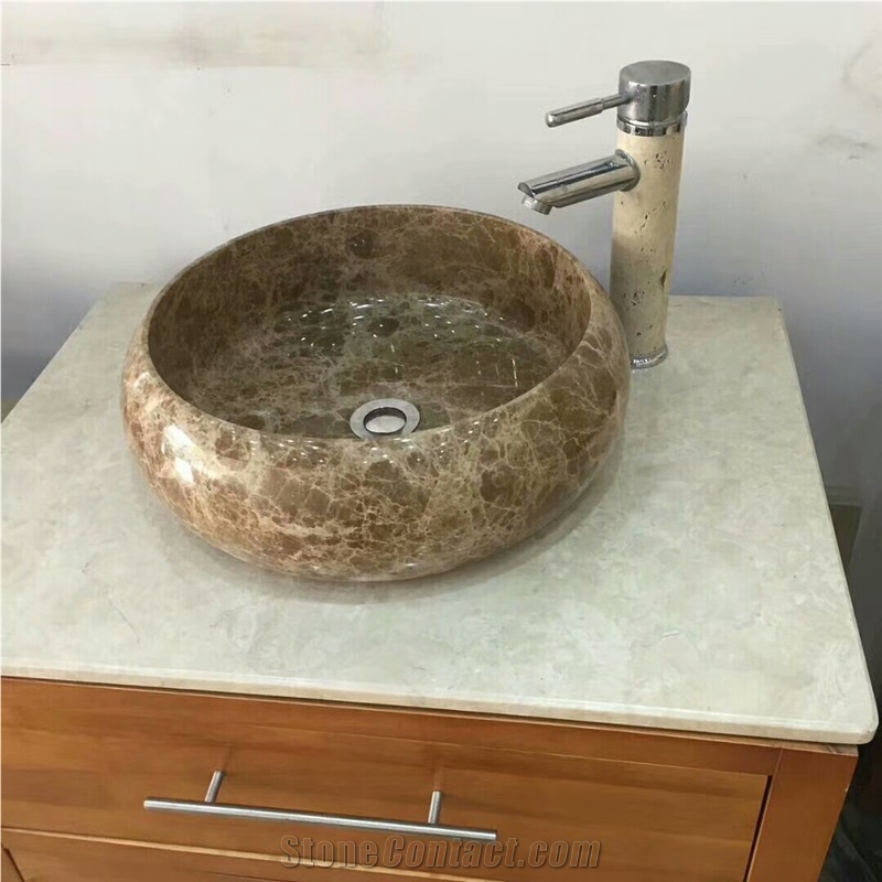 Light Emperador Marble Sink, Marble Wash Basin