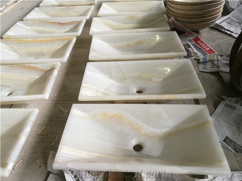White Onyx Rctangle Sink,Stone Wash Basin