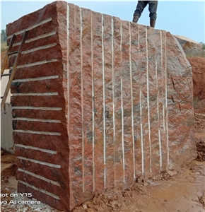 Red Multicolour, Multicolor Red Granite Block