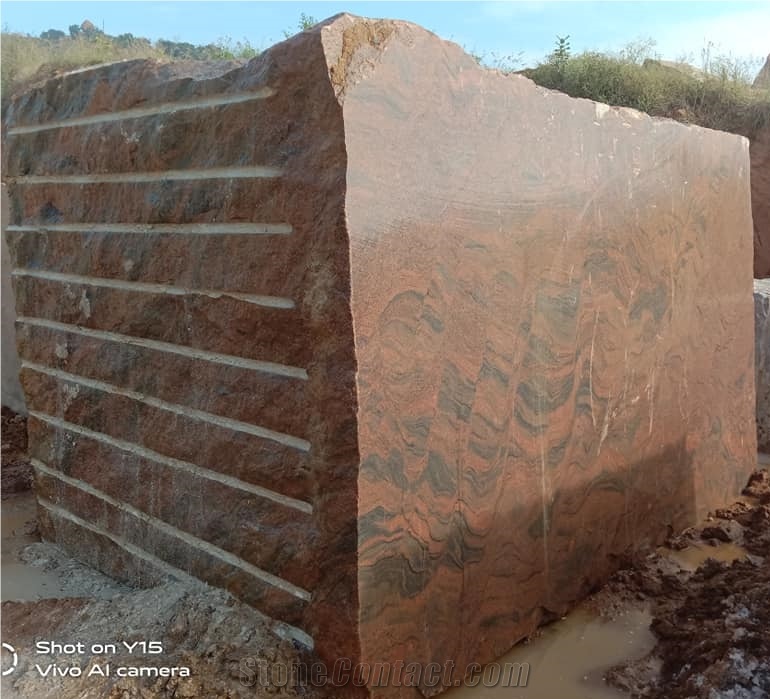 Red Multicolour, Multicolor Red Granite Block