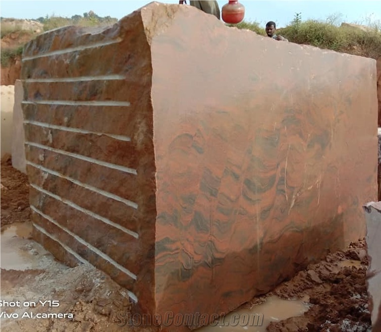 Red Multicolour, Multicolor Red Granite Block