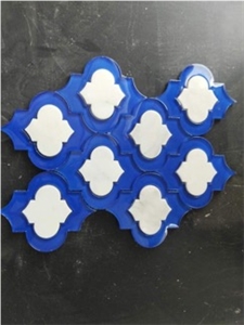 Blue Glass W/Thassos White Marble Lantern Mosaics