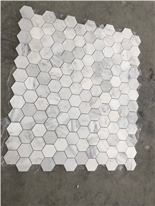 Carrara White Marble 1" Hexagon Mosaic Tile