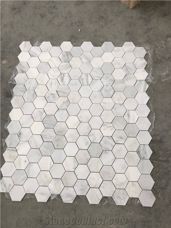 Carrara White Marble 1" Hexagon Mosaic Tile