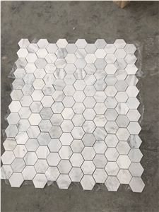 Carrara White Marble 1" Hexagon Mosaic Tile