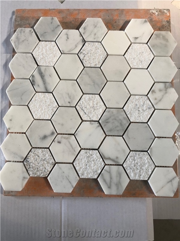 Carrara White Marble 1" Hexagon Mosaic Tile