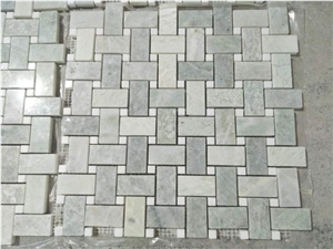 Ming Green Marble W/White Dots Basketweave Mosaic Tile