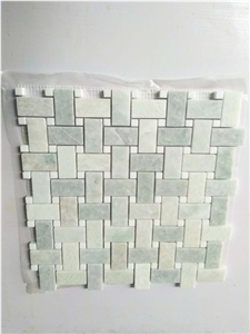 Ming Green Marble W/White Dots Basketweave Mosaic Tile