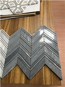 Grey And White Wooden Marble Chevron Shape Mosaic Tile