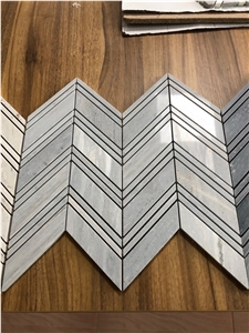 Grey And White Wooden Marble Chevron Shape Mosaic Tile Grey And White Wooden Marble Chevron Shape Mosaic Tile