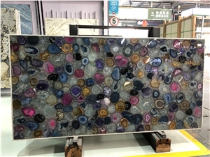 Multicolor Semiprecious Stone, Backlit, Agate for Countertop
