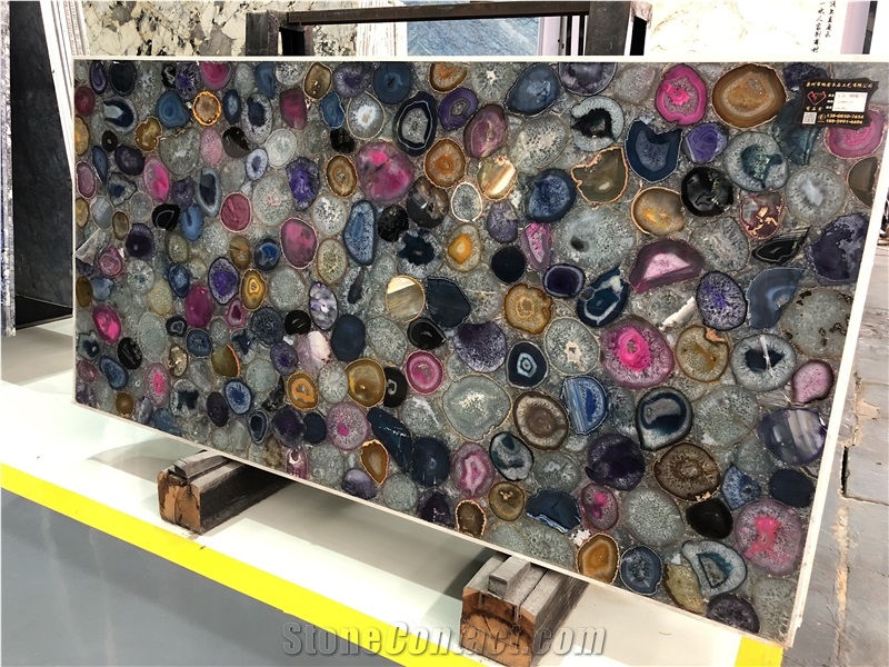 Multicolor Semiprecious Stone, Backlit, Agate for Countertop