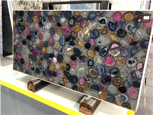 Multicolor Semiprecious Stone, Backlit, Agate for Countertop