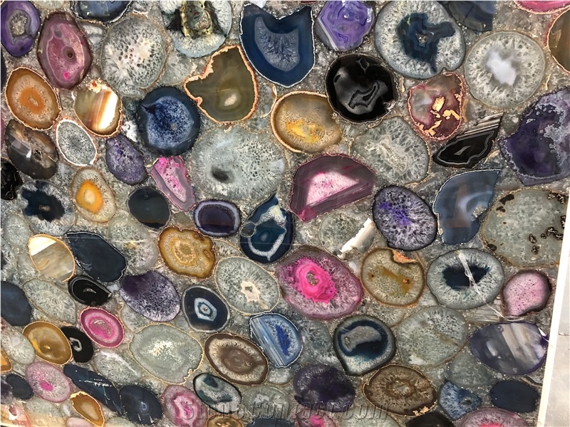 Multicolor Semiprecious Stone, Backlit, Agate for Countertop