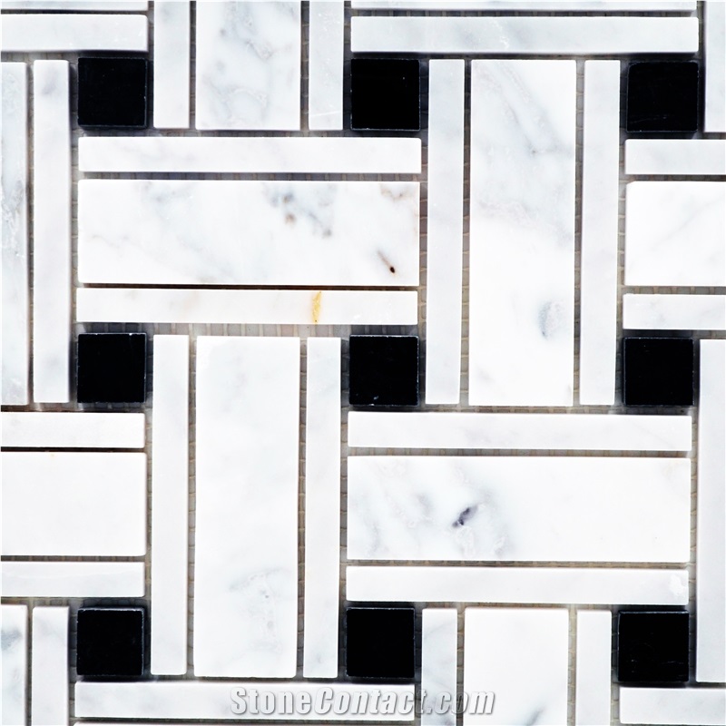 Marble Stone Basketweave Mosaic Pattern Tile