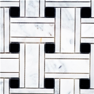 Marble Stone Basketweave Mosaic Pattern Tile