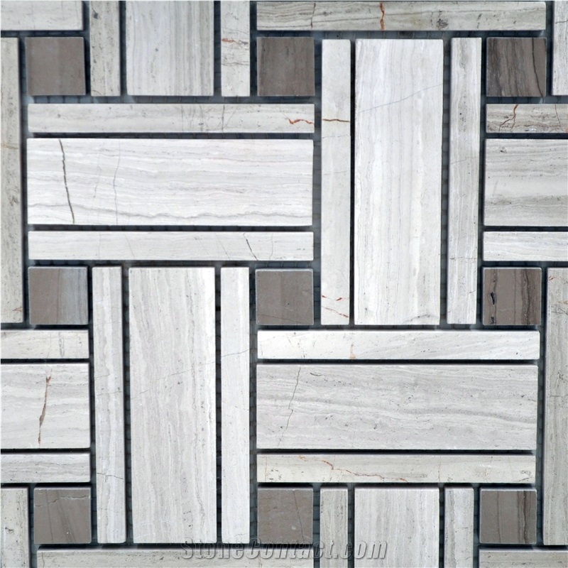 Marble Stone Basketweave Mosaic Pattern Tile