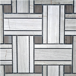 Marble Stone Basketweave Mosaic Pattern Tile