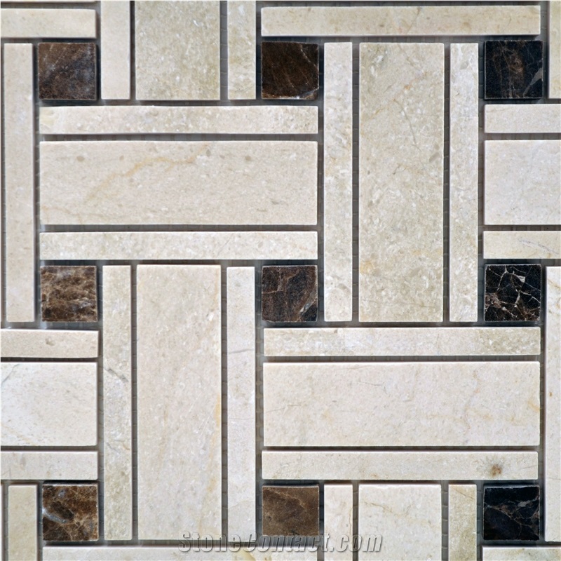 Marble Stone Basketweave Mosaic Pattern Tile