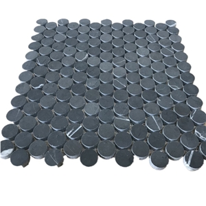 Xuri Stone Penny Basalt Round Mosaic