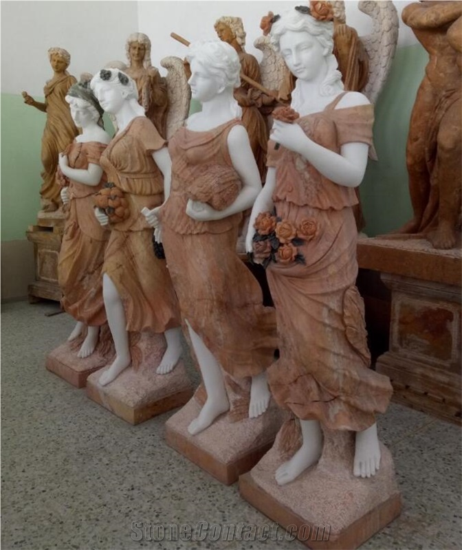Colored Four Season Lady Marble Garden Statue