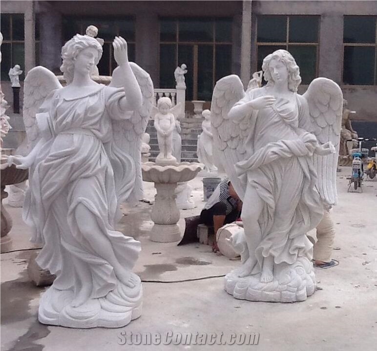 Life Size White Marble Garden Stone Angel Statue