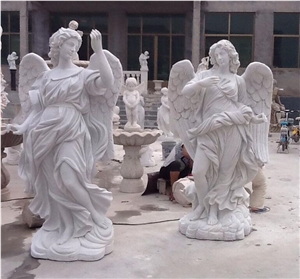 Life Size White Marble Garden Stone Angel Statue