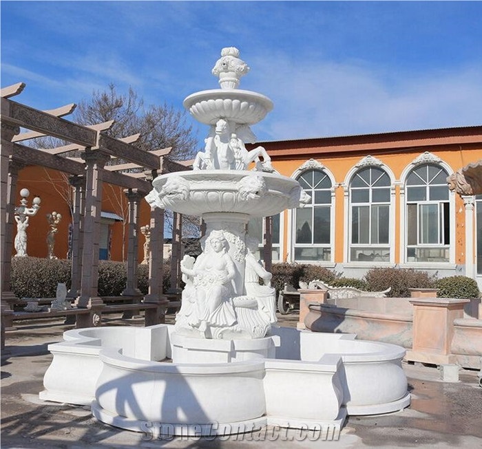 Marble Garden Lion Head Stone Water Fountain
