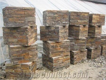 Natural Rusty Slate Stone Decoration Gate Columns, Veneer Pillars