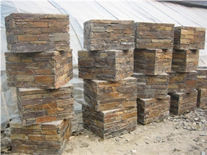 Natural Rusty Slate Stone Decoration Gate Columns, Veneer Pillars