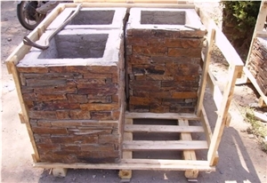 Natural Rusty Slate Stone Decoration Gate Columns, Veneer Pillars