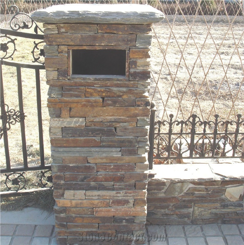 Natural Rusty Slate Stone Decoration Gate Columns, Veneer Pillars