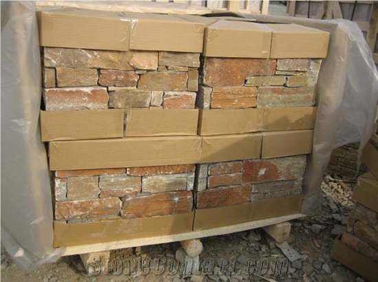 Natural Rusty Slate Stone Decoration Gate Columns, Veneer Pillars