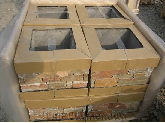 Natural Rusty Slate Stone Decoration Gate Columns, Veneer Pillars